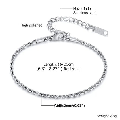 2-5MM Twist Rope Bracelets for Men Boys,Adjustable Gold Silver