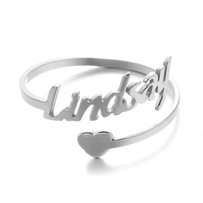 Customized Name Love Ring Personalized Stainless Steel Heart Couple