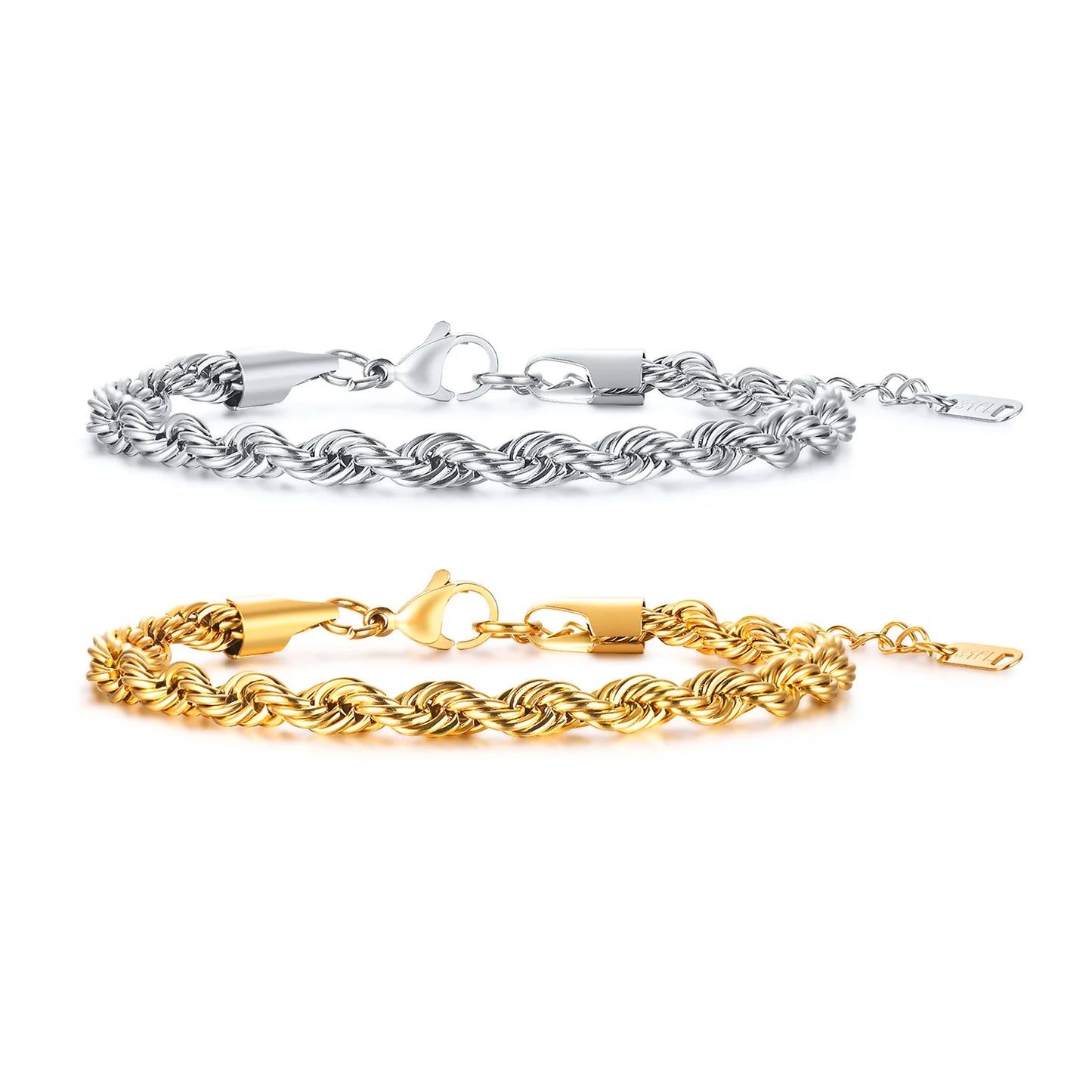 2-5MM Twist Rope Bracelets for Men Boys,Adjustable Gold Silver