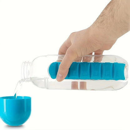 Portable Water Bottle With Built-in Pill Box for Medicines, Vitamins,