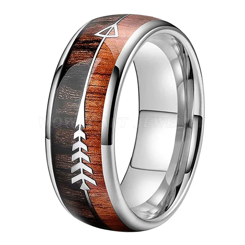 Tungsten Carbide Rings for Men Women Wedding Bands Nature Wood Arrow