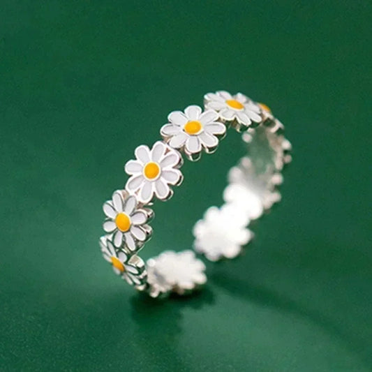 Fashion Vintage Daisy Flower Rings For Women Style Adjustable Opening