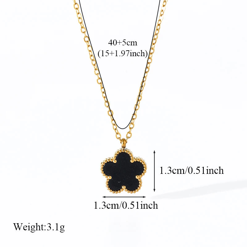 EILIECK 316L Stainless Steel Black Five Leaf Clover Pendant Necklace For