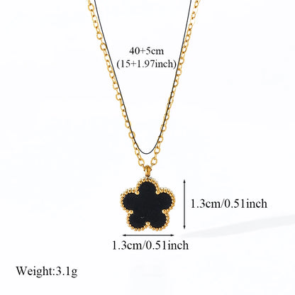 EILIECK 316L Stainless Steel Black Five Leaf Clover Pendant Necklace For