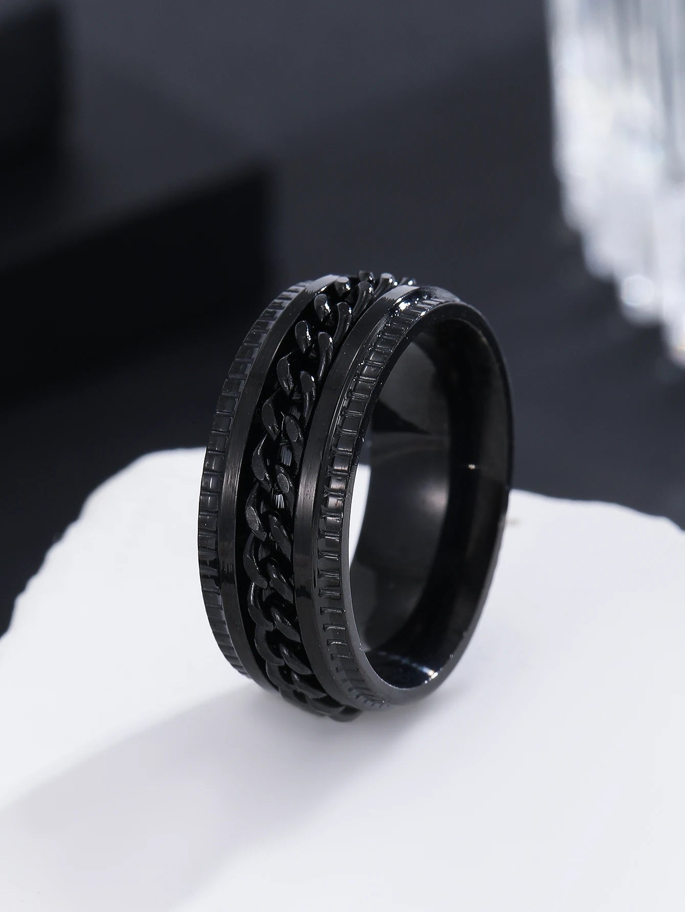 Hip Hop Punk Men Rings Stainless Steel Rotatable High Quality Black Anxiety