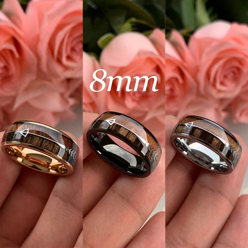 Tungsten Carbide Rings for Men Women Wedding Bands Nature Wood Arrow
