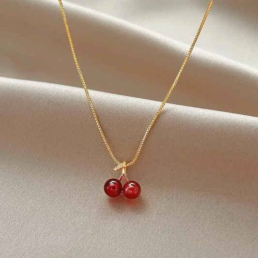 Little Wine Red Cherry Pendant Necklaces For Women Fashion Personality