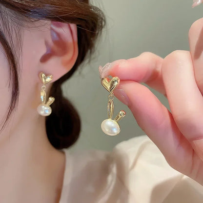 2022 New Trend Simulation Pearl Long Earrings Women's Flower Rhinestone