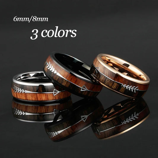 Tungsten Carbide Rings for Men Women Wedding Bands Nature Wood Arrow