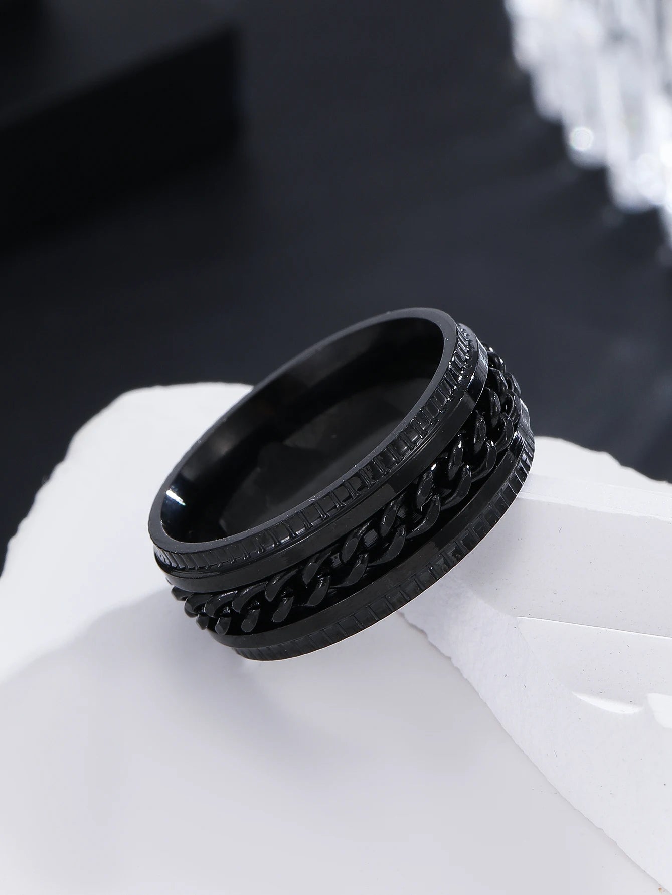 Hip Hop Punk Men Rings Stainless Steel Rotatable High Quality Black Anxiety