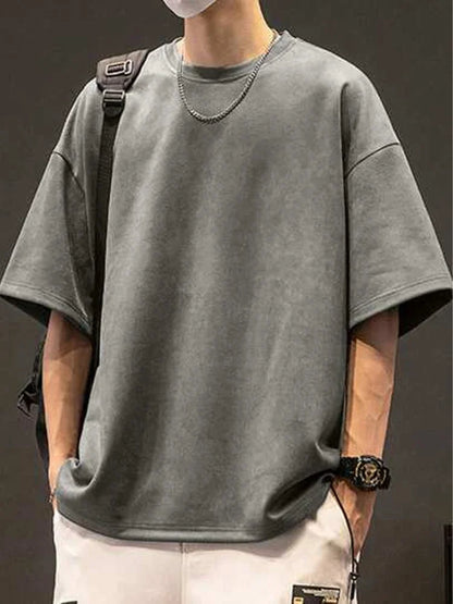 Suede T-shirt Fashion Hip Hop Streetwear Anti-wrinkle Short Sleeve