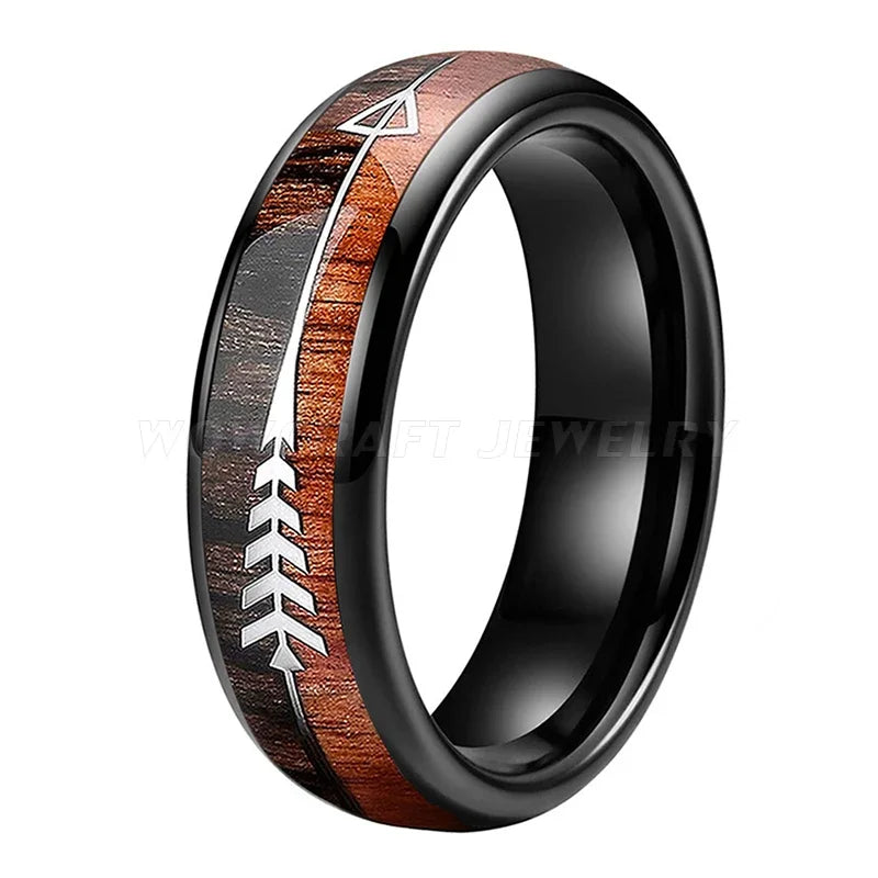 Tungsten Carbide Rings for Men Women Wedding Bands Nature Wood Arrow