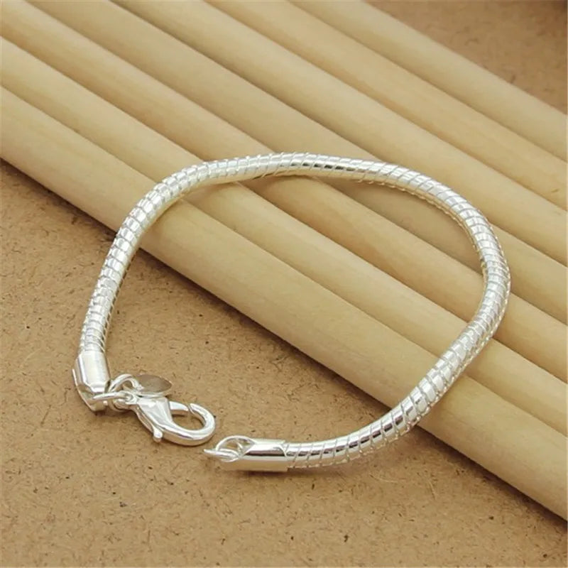 Noble 925 Sterling Silver Square Solid Chain Bracelet For Women Men