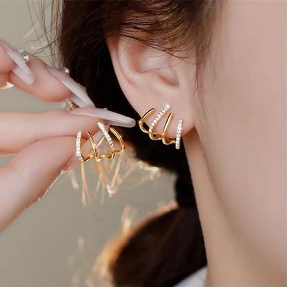 Retro Metal Gold Color Multiple Small Circle Stud Earrings for Women Korean