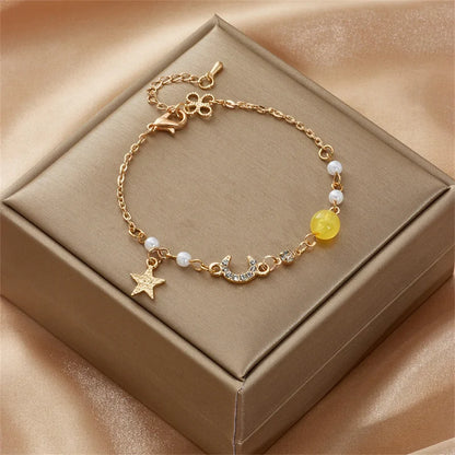 Korean Simple Star Moon Zircon Pearl Bracelet For Women Ladies Cute Elegant