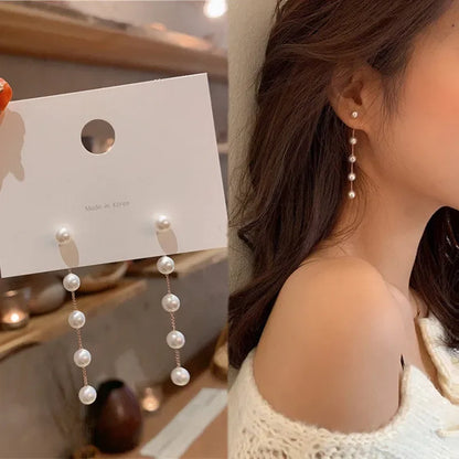 2022 New Trend Simulation Pearl Long Earrings Women's Flower Rhinestone