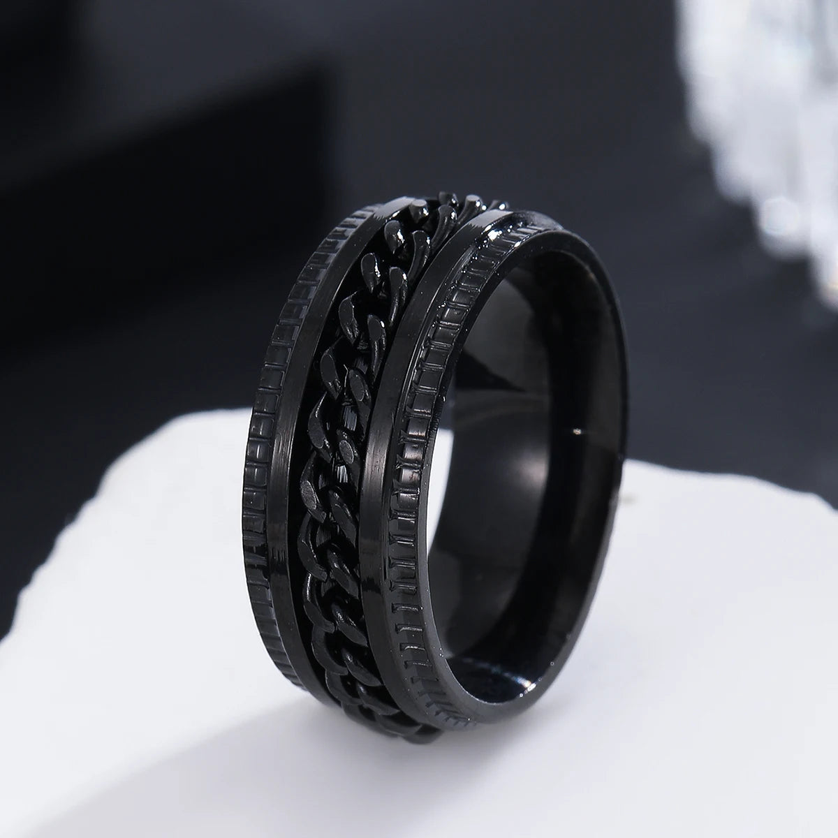 Hip Hop Punk Men Rings Stainless Steel Rotatable High Quality Black Anxiety