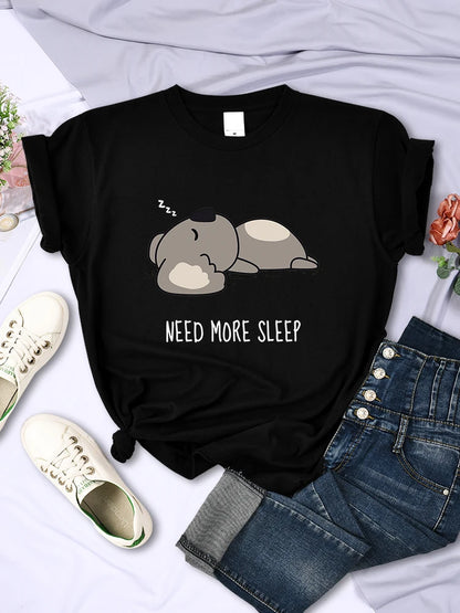 Need More Sleep Cartoons Bear Women T-Shirt Street All-math