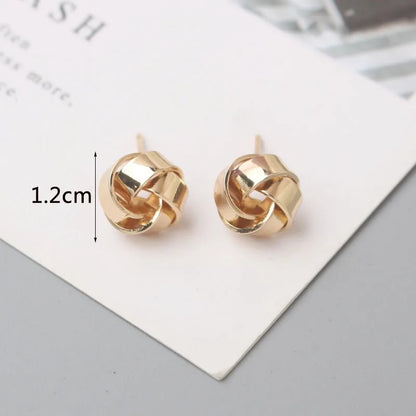 Tiny Metal Stud Earrings for Women Gold Color Twist Round Earrings Small